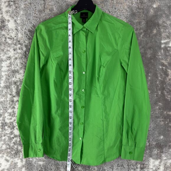 Worthington Size 4 Stretch Casual Button Top Green Long Sleeve Collar Cotton - Picture 2 of 8
